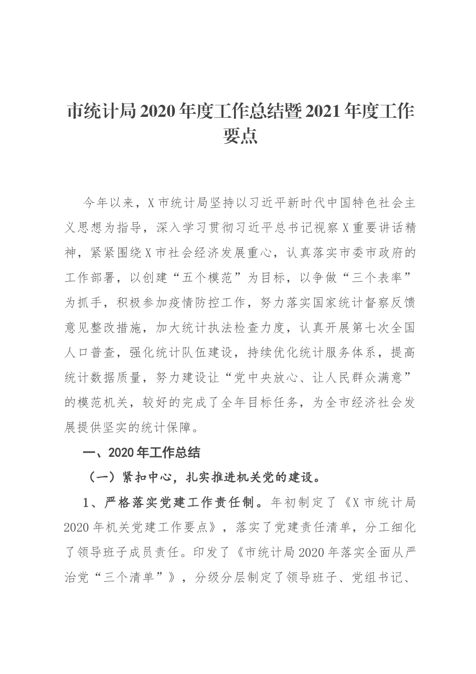 市统计局2020年度工作总结暨2021年度工作要点_第1页