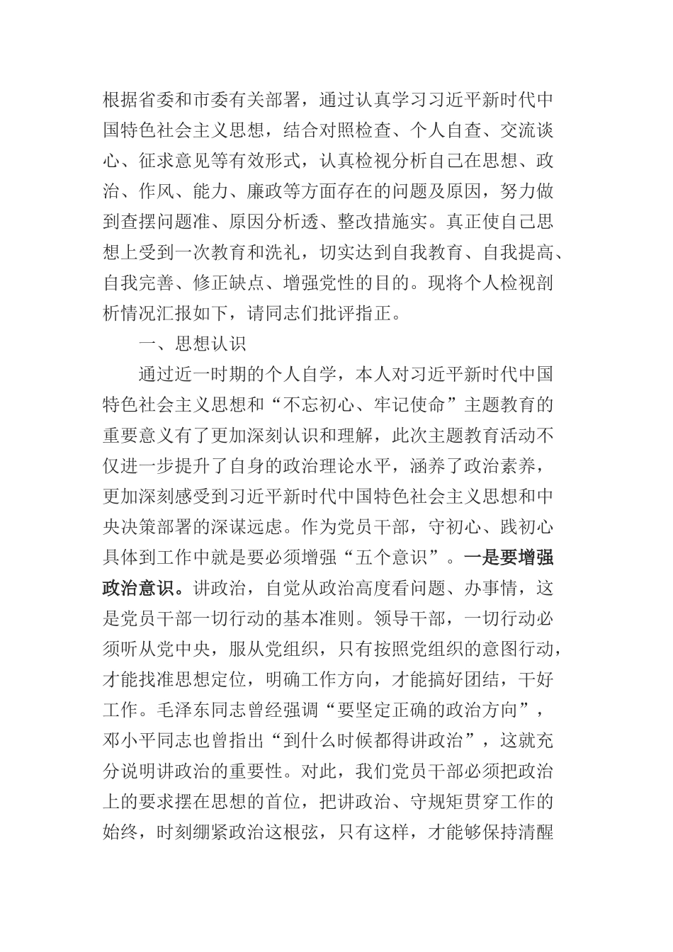 公安局局长不忘初心牢记使命专题民主生活会个人检视剖析材料_第1页