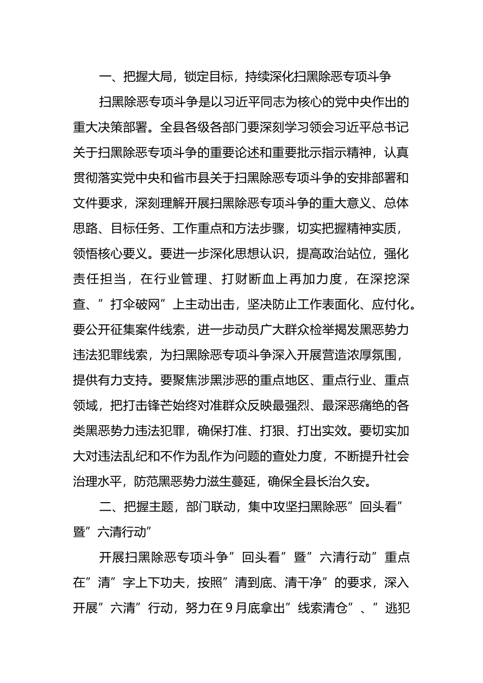 在县政府扫黑除恶专项斗争”回头看”暨”六清”行动推进会议上的讲话_第2页