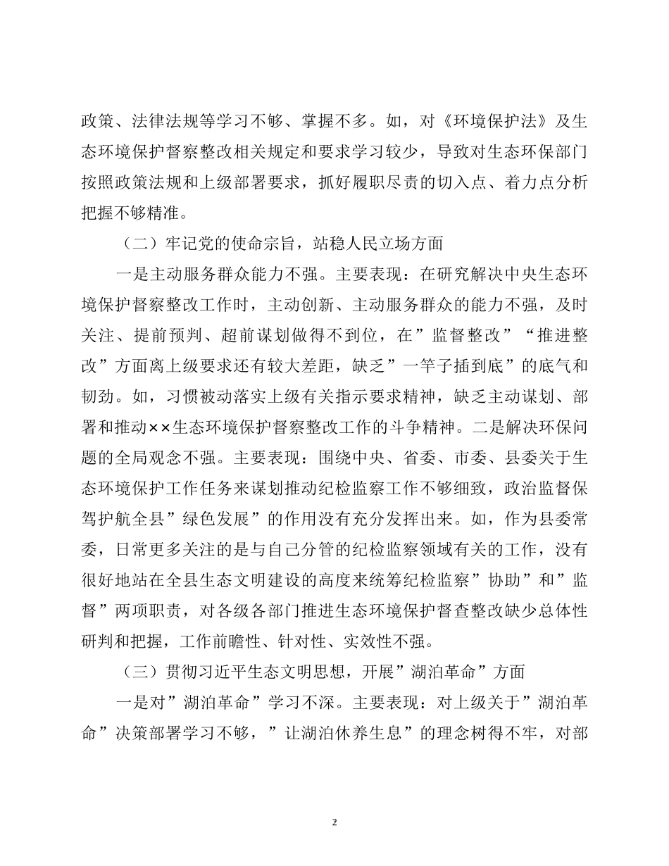 纪委书记中央生态环境保护督察整改专题民主生活会个人发言提纲_第2页