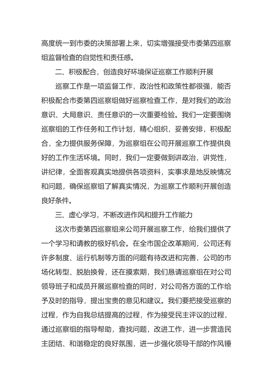 在公司巡察工作动员会上的表态发言材料_第2页