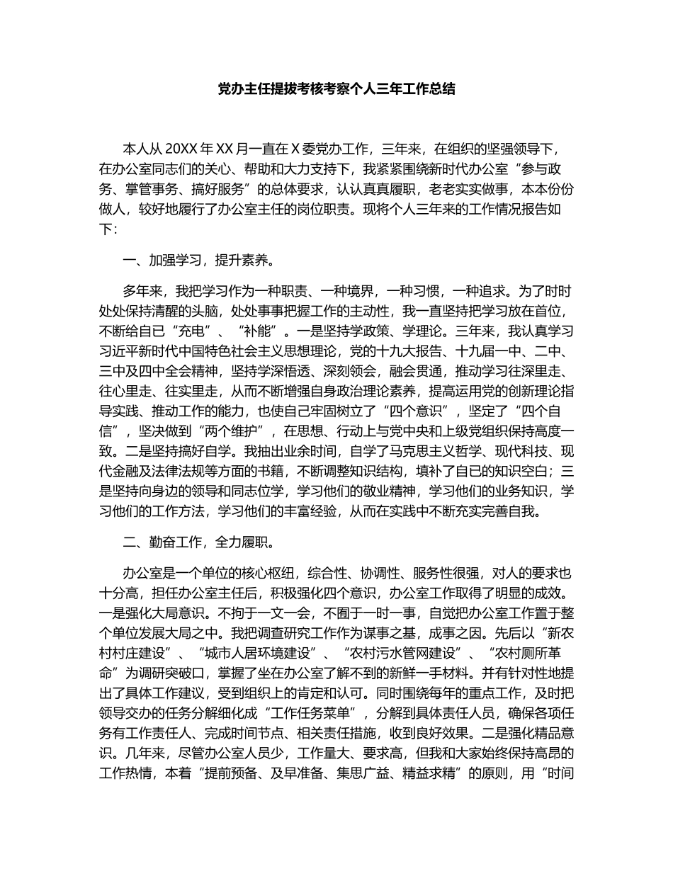 党办主任提拔考核考察个人三年工作总结_第1页