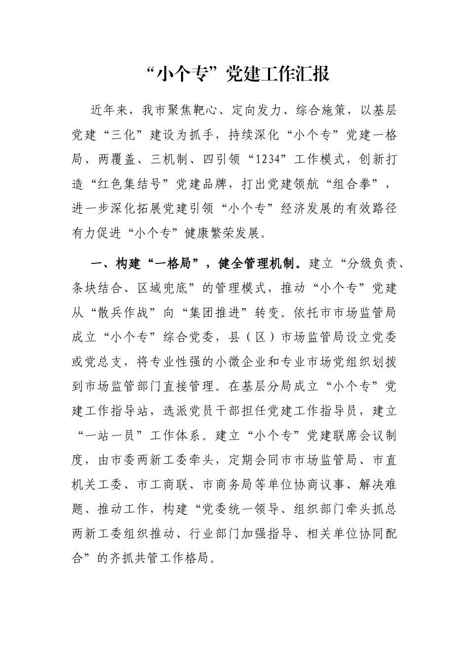 “小个专”党建工作汇报_第1页