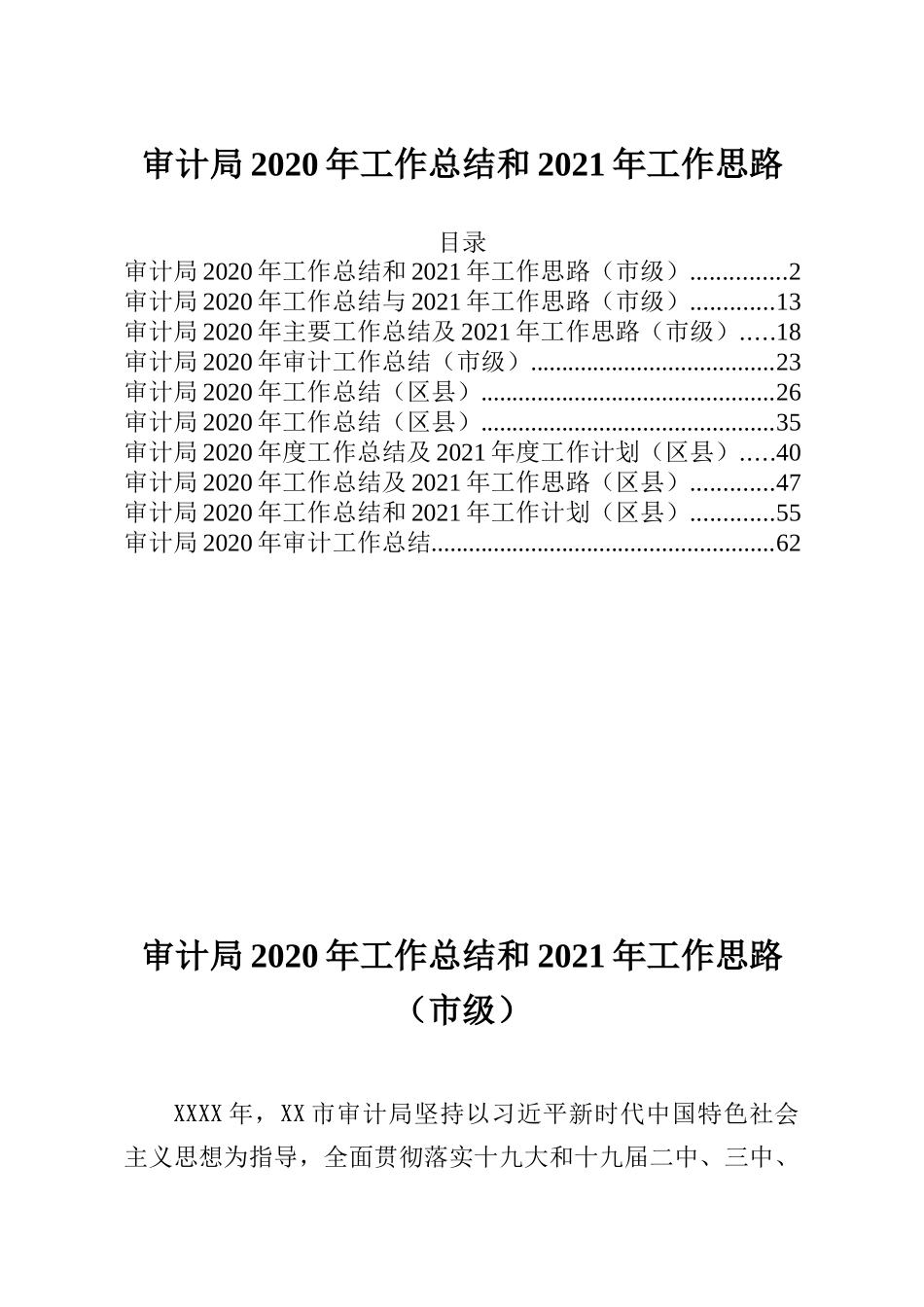 10篇审计局2020年度工作总结及2021年度工作计划汇编_第1页