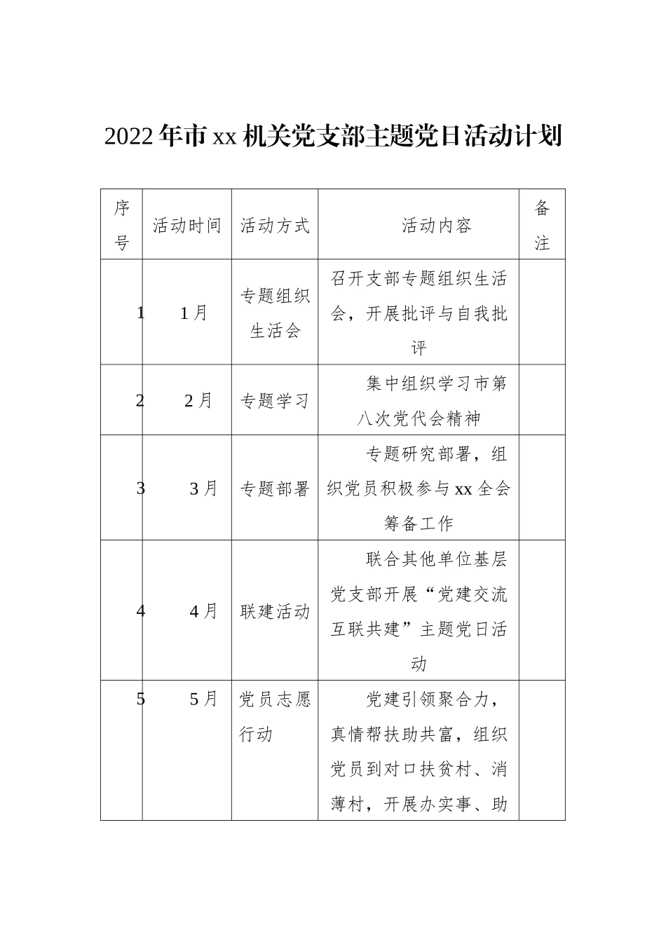 2022年党支部主题党日活动计划表格汇编（3篇）_第2页