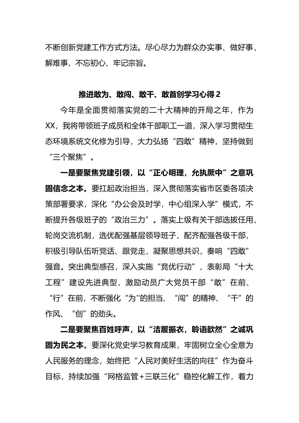 学习2023敢为、敢闯、敢干、敢首创“四敢”微党课发言汇编_第2页
