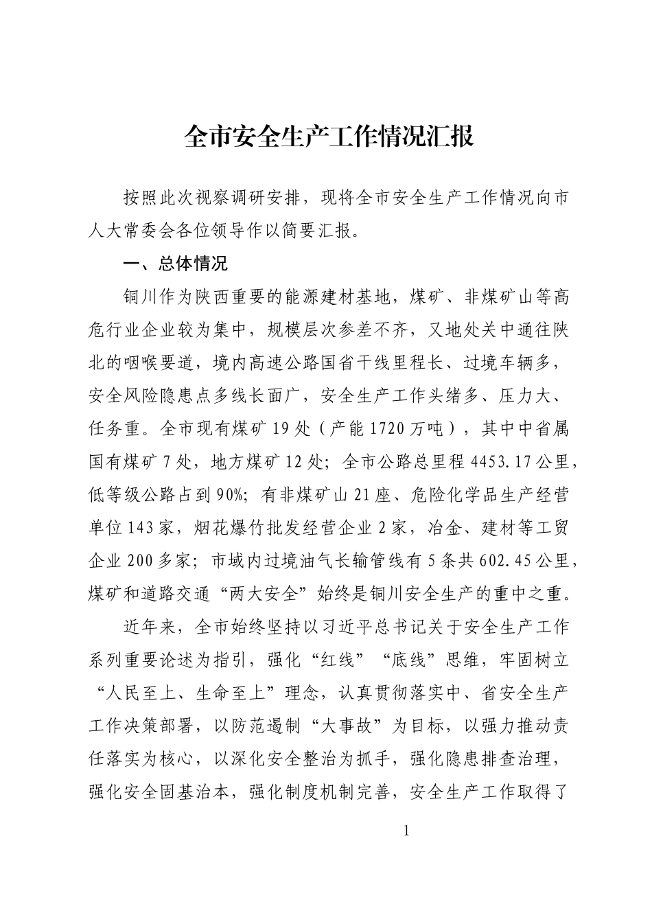 市人大常委会视察调研安全生产和应急救援工作汇报材料汇编_第3页