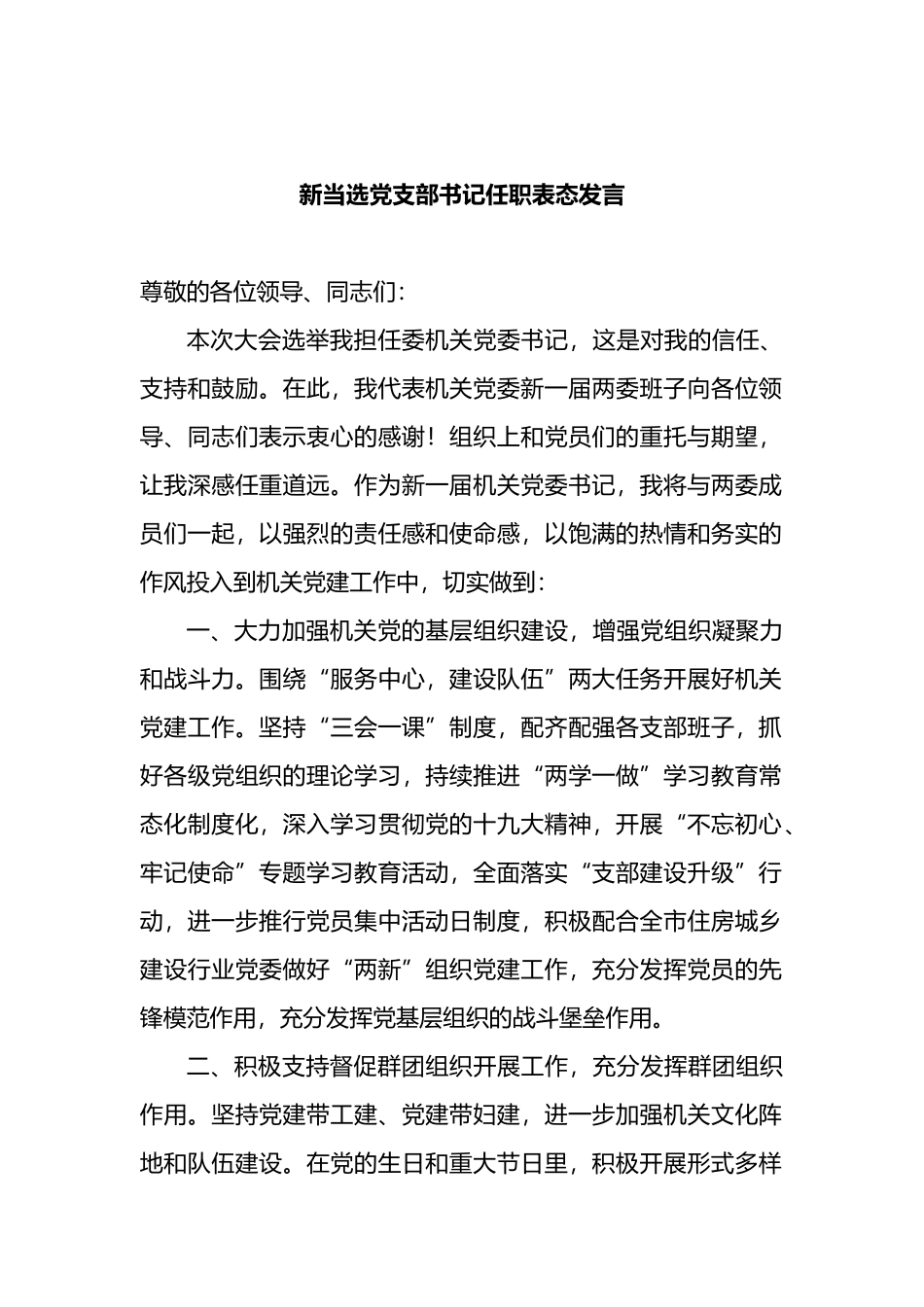 当选党支部书记任职表态发言汇编_第2页