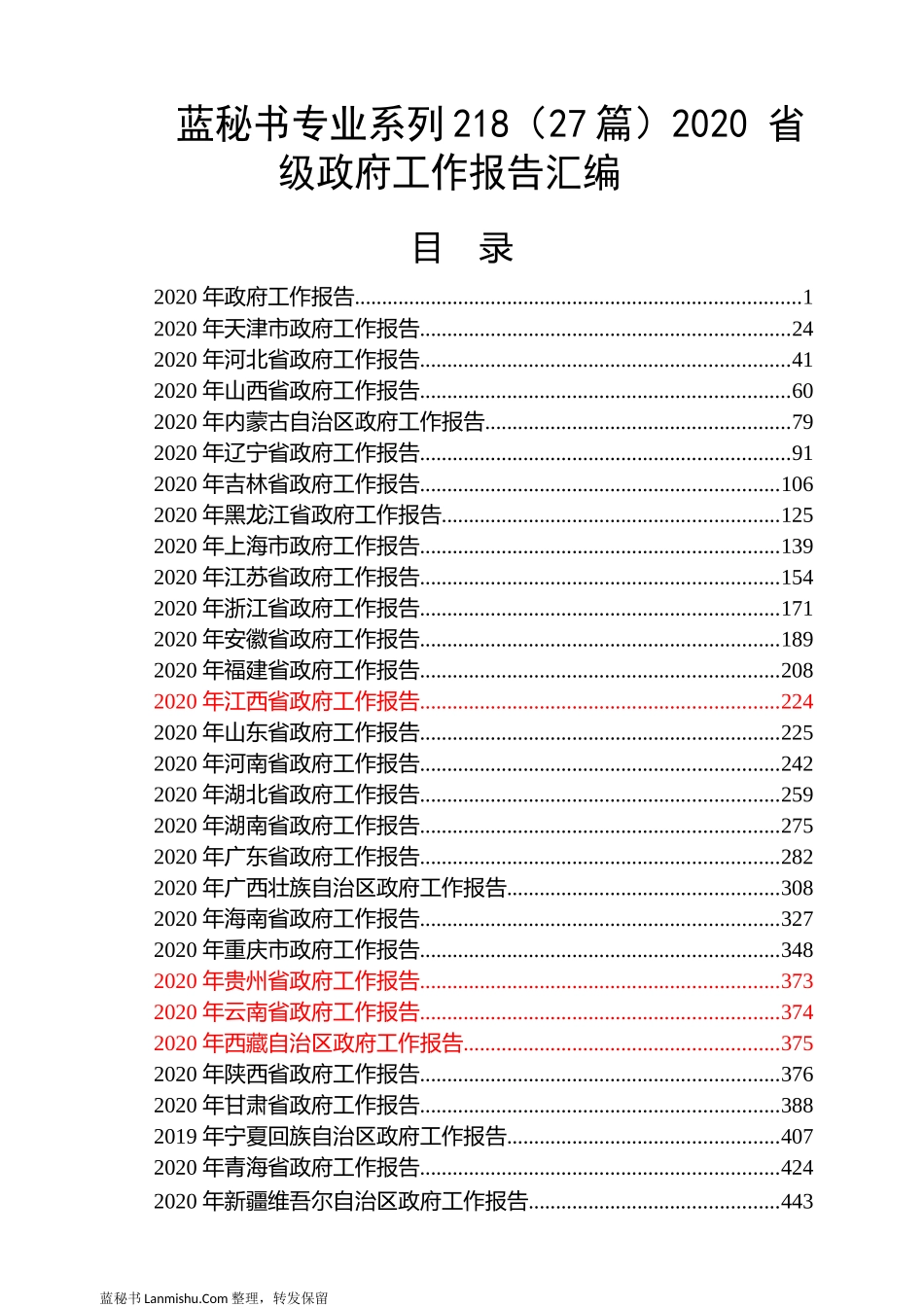 （27篇）2020 省级政府工作报告汇编_第1页