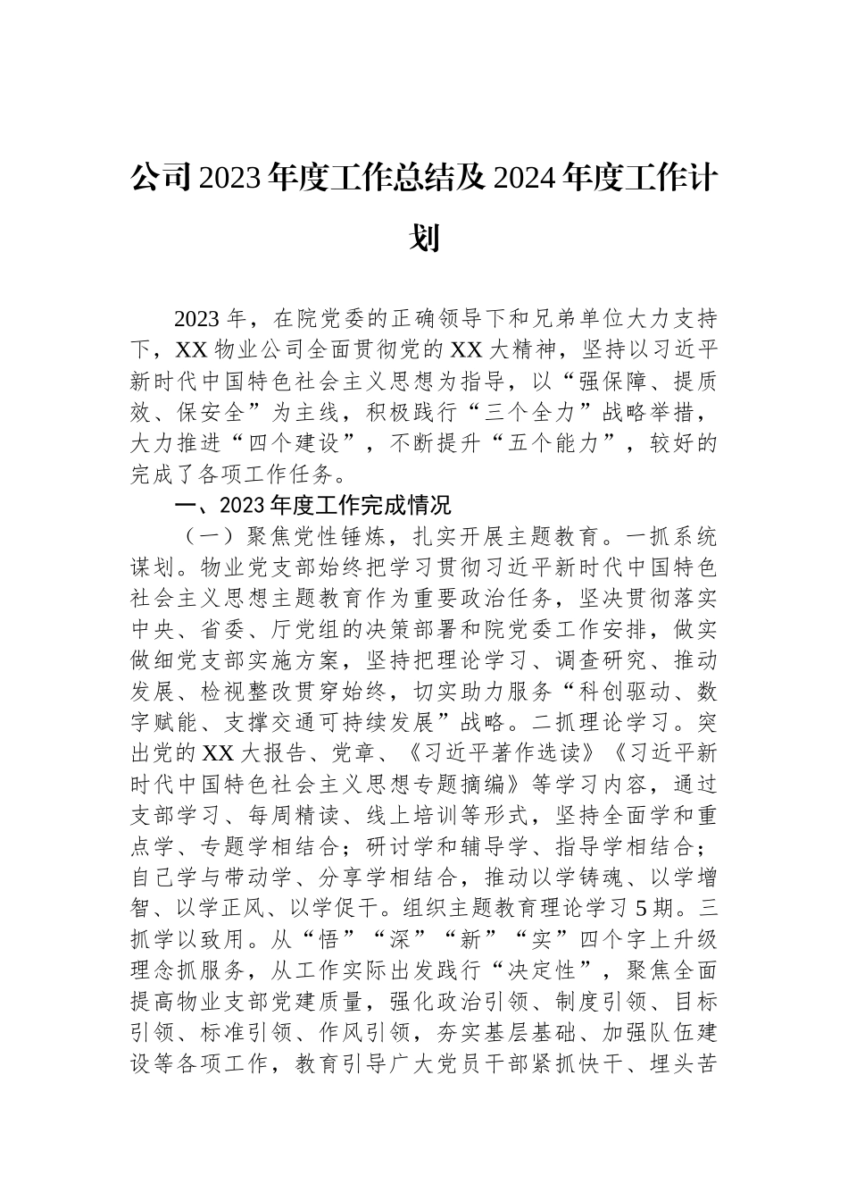 公司2023年度工作总结及2024年度工作计划_第1页