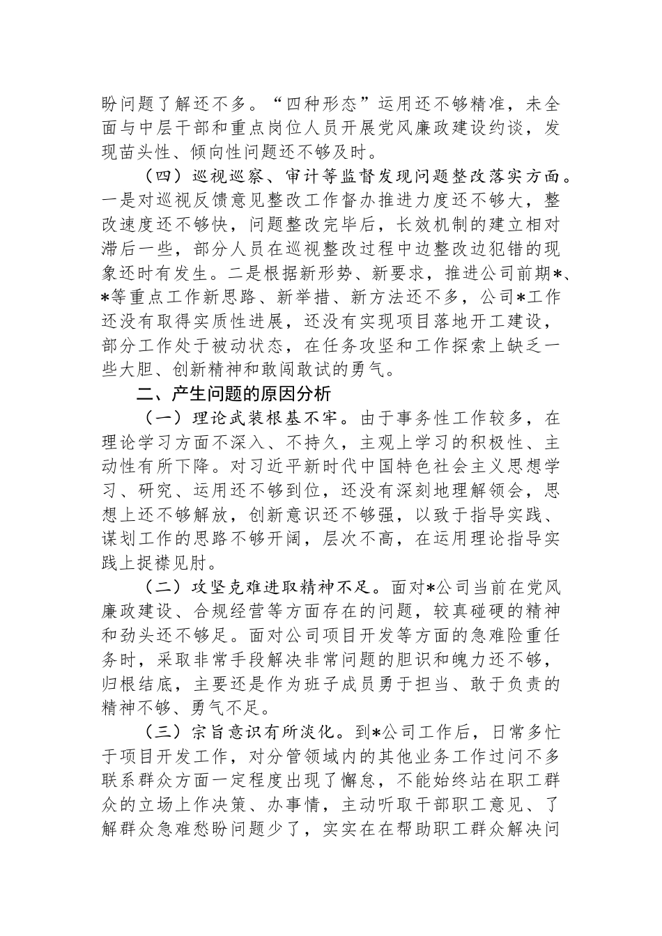 国有企业巡视整改专题民主生活会个人检视剖析材料提纲_第2页