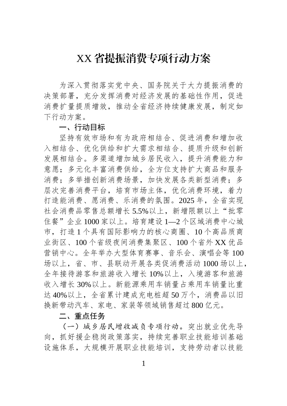 XX省提振消费专项行动方案_第1页