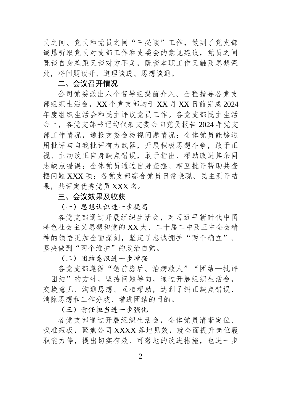 2024年度组织生活会和民主评议党员开展情况报告_第2页